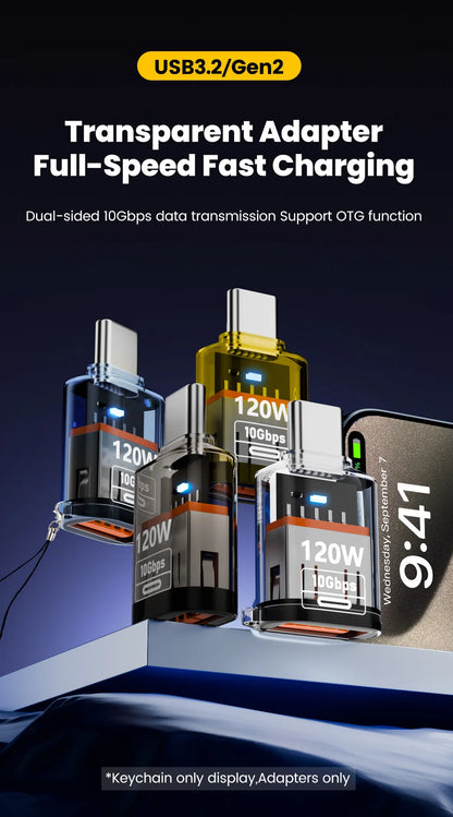 Olaf 120W Type C To USB A OTG Adapter USB 3.2 to Type C Fast Charging Connector For iPhone 15 16 Macbook iPad Huawei P60Xiaomi