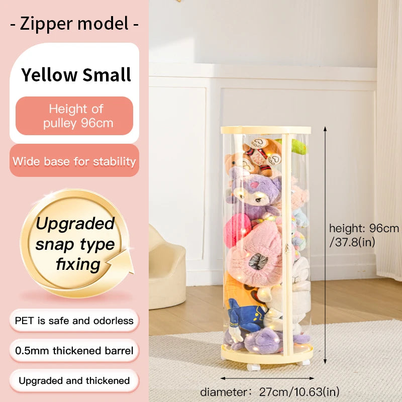 Transparent Multi-Functional Storage Bucket with Lid And Optional Wheels for Dolls Plush Toys Holiday Decorations Display Shelf