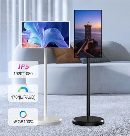 Free Standing Tv 21.5 Inch Touch Screen Portable Tv Smart Mobile Display Rechargeable 360 Rotating Tv Stand Wireless Television