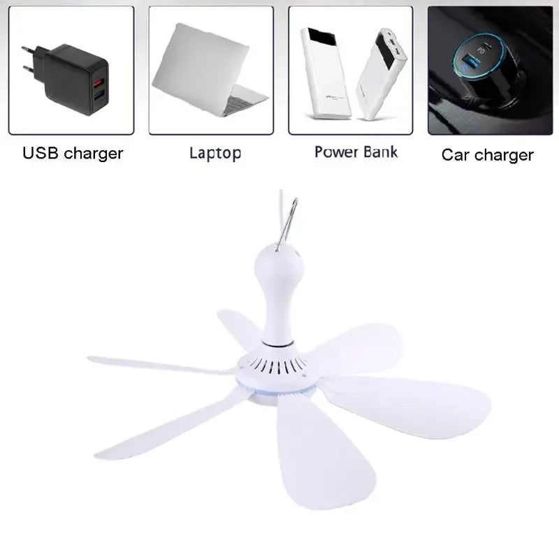 XIAOTREE Silent 6 Leaves USB Ceiling Fan, Optional Remote Control Timing, 4 Speed Hanging Fan for Camping Dormitory Tent