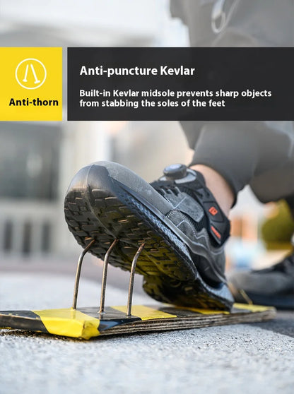 Fashion Male work safety shoes Rotating button Steel Toe shoes Work Sneakers Puncture-Proof Protective Shoes Security Boots Men