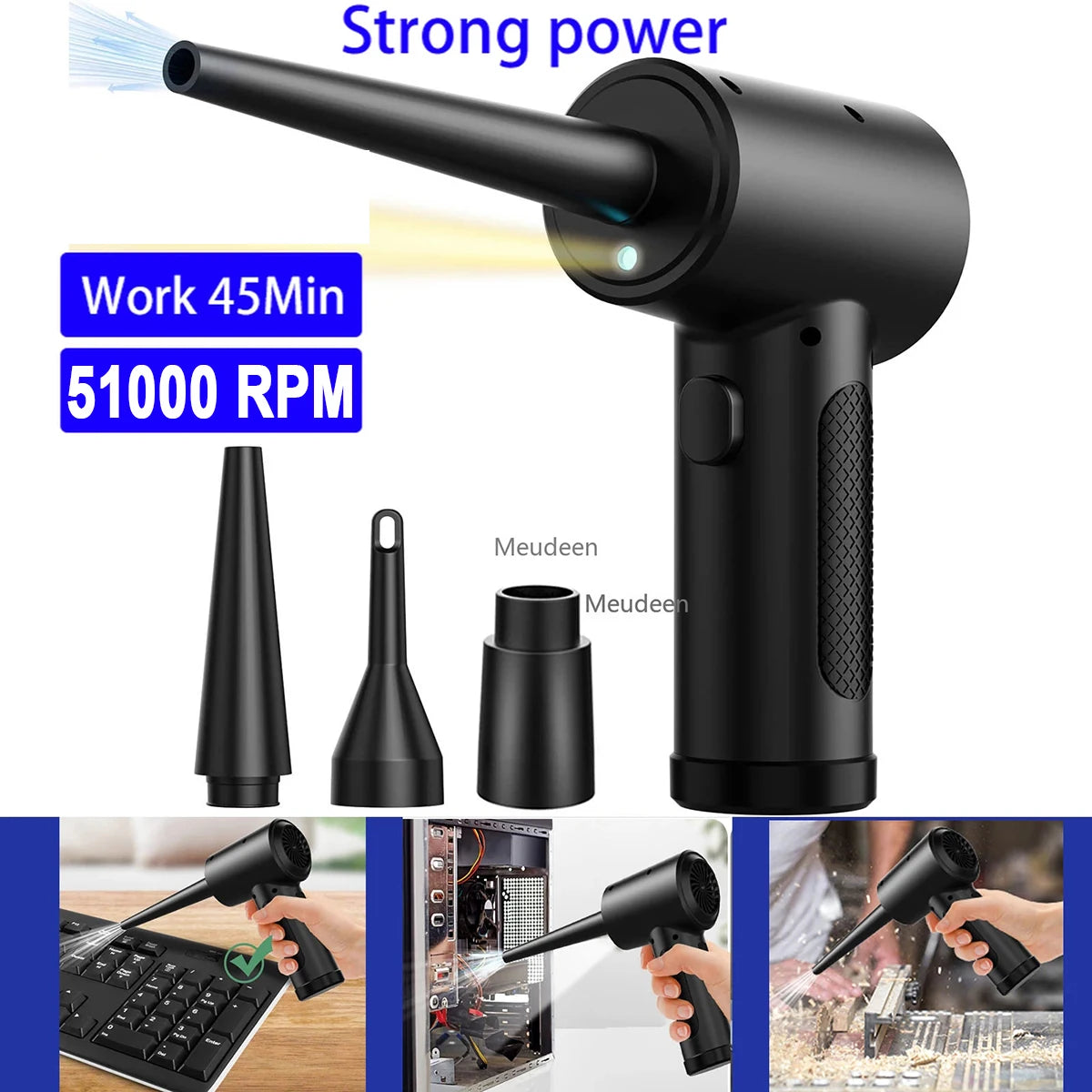 Protable Air Duster for Computer Cleaning 51000RPM Cordless Compressed Air Blower with LED Light for PC computers Keyboard Clean