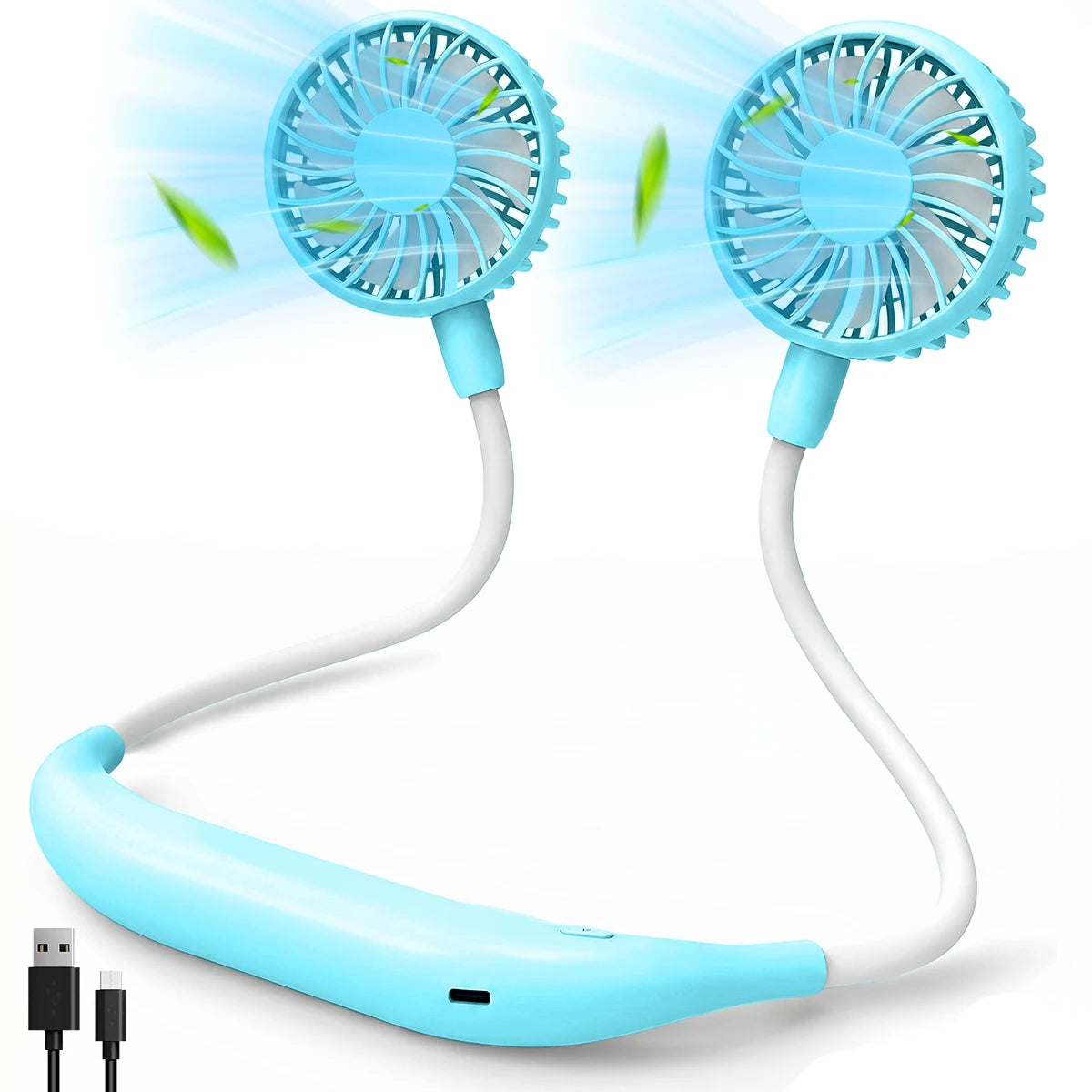USB Rechargeable Mini Sports 3-Speed Adjustable Neck Dual Fan Home OfficeOutdoor Travel Portable Hanging Neck Fan