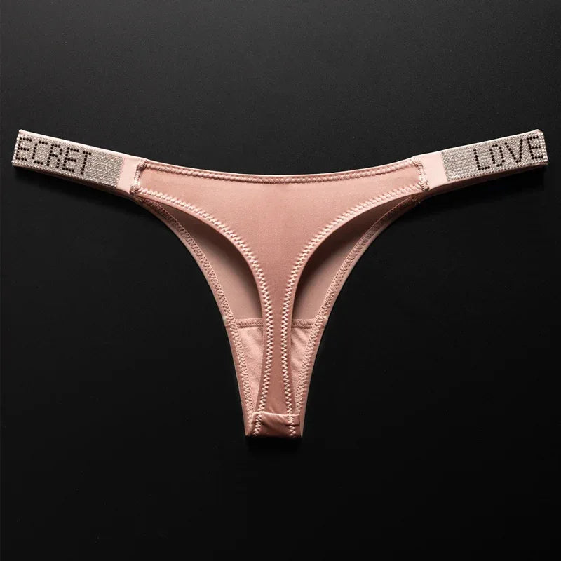 Letter Sexy Panties Women Thongs Rhinestones Diamonds G-string Sports Thong Low Waist Shorts Briefs T-back Fitness S-XL