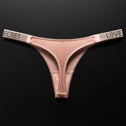 Letter Sexy Panties Women Thongs Rhinestones Diamonds G-string Sports Thong Low Waist Shorts Briefs T-back Fitness S-XL