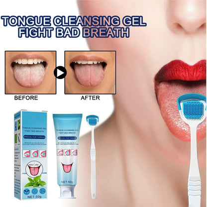 Tongue Cleaning Gel Set Effective Tongue Cleaner Gel Orals Cleaner Set Mint Tongue Scraper & Scrubber Effective Mouth Odor