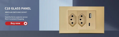 DELEFU 4*2 White Tempered Glass Brazil Standard Outlet with Double USB Type C Wall Power Socket Smart Switch Tuya Wifi 10A 20A