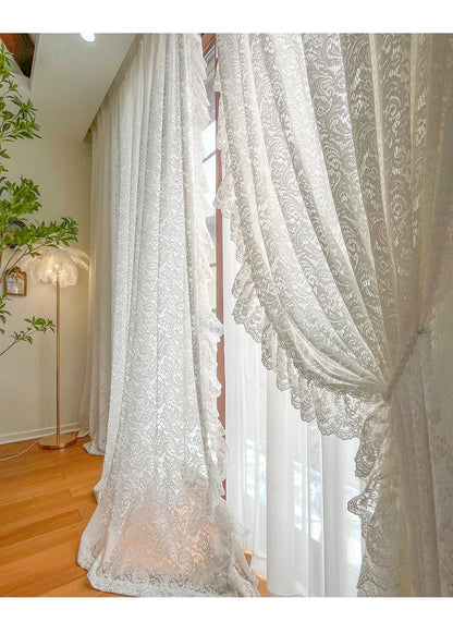 French Retro Style High-end Luxury Romantic Jacquard Chenille Lace Blackout Curtain Bedroom Door Screen Shutter Home Decor