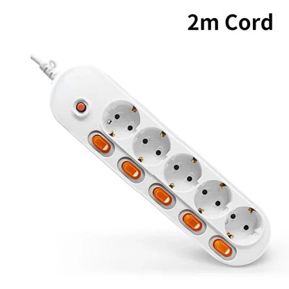 Melery Power Strip Surge Protection EU Plug Way Outlets Electrical Extension 16A Socket Independent Control Switches Schuko Cord