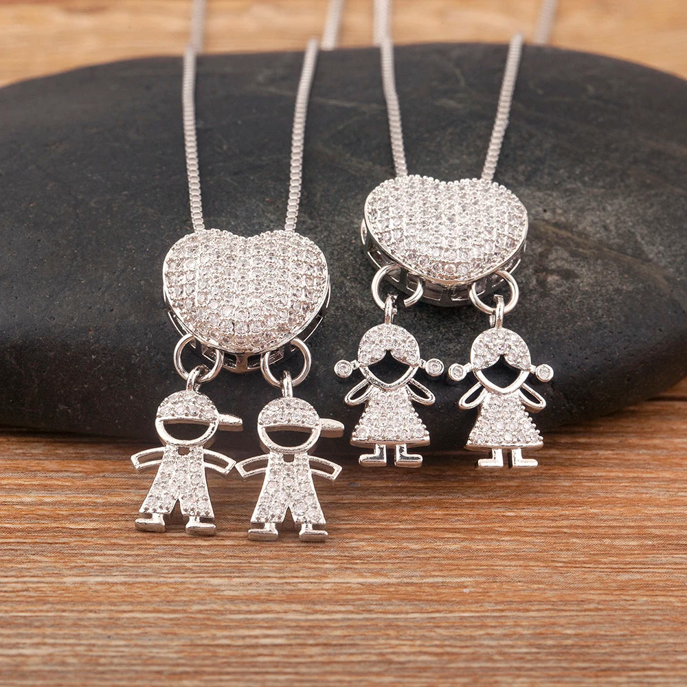 New Trendy Classic Design Shiny Crystal Zircon Charm Boy/Girl Pendant Necklaces For Women Mother's Day Chain Choker Jewelry Gift