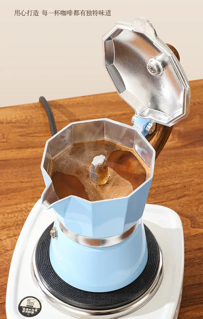 Electric Octagonal 3 Cup Black Coffee Maker Double Valve Moka Coffee Pot Espresso Aluminum Alloy Stainless Steel Moka Pot Set