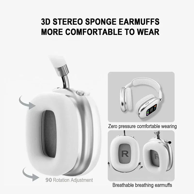 Wireless Bluetooth Headset with RGB Digital Display Screen Card Reader Headset Long Battery life High-fidelity Earphones