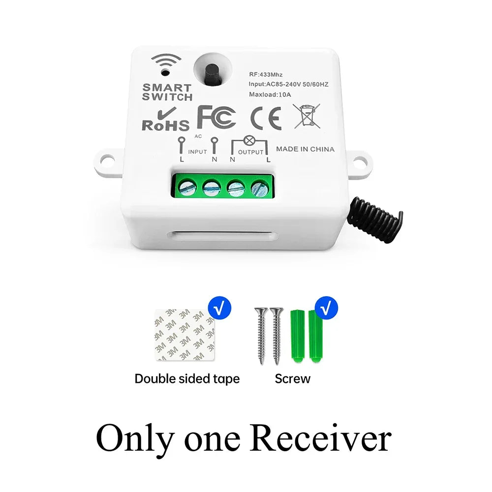 RF Wireless Smart Light Switch 433MHz 110V 220V Mini Relay Receiver Module ,4-in-1 Remote Control,For Led Light Lamp Fan ON/OFF