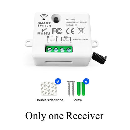 RF Wireless Smart Light Switch 433MHz 110V 220V Mini Relay Receiver Module ,4-in-1 Remote Control,For Led Light Lamp Fan ON/OFF