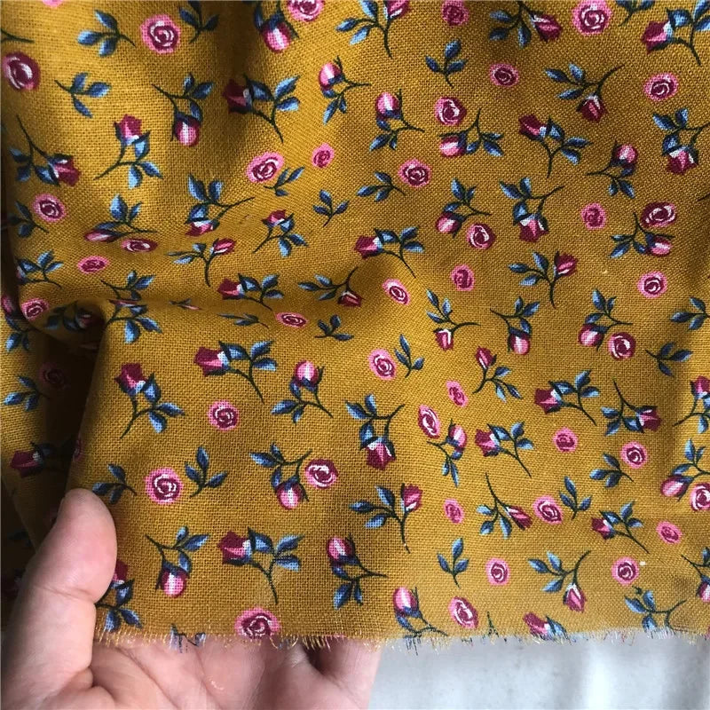 145cm Wide Printed Cotton and Linen Fabric Small Floral Patterns Retro Shirt Dress DIY Clothing Sewing Fabric 90% Cotton Content