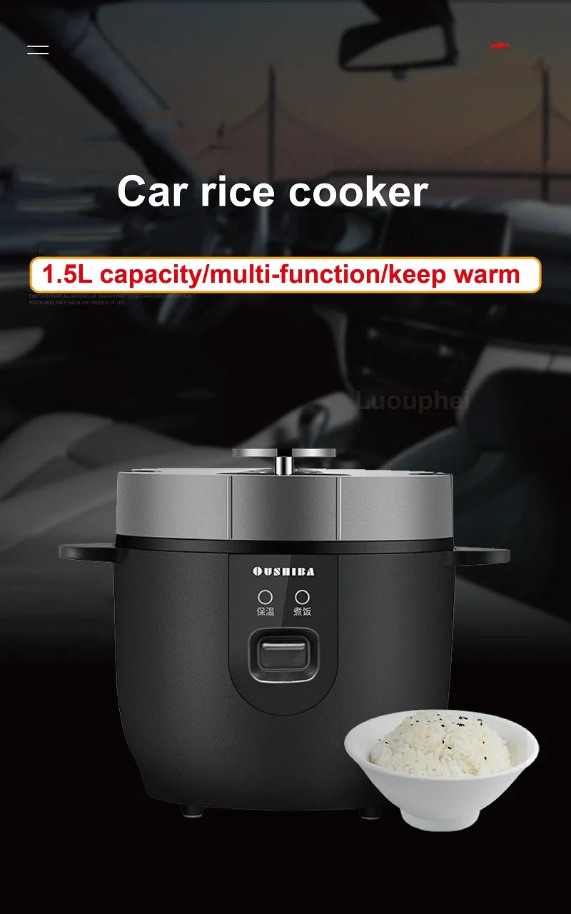 24V Car Electric Cooking Pot Non-stick Rice Cooker Portable Food Heater Multi-function Pot Truck Auto Keep Warm Pot 1.5L