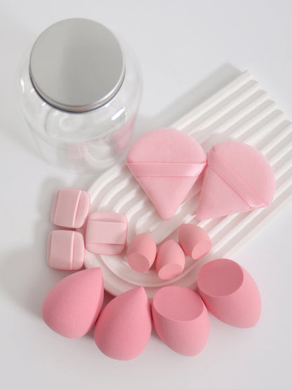 12Pcs Makeup Sponge Set with Storage Jar Latex-Free, Makeup Sponge Finger Puff, Dual-Use Wet & Dry Foundation Cosmetic Puffs