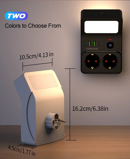 Wall Socket Power Strip with 2 AC Outlets 2 USB Ports 2 Type-C EU Plug Charger Electrical Switch For Home Power Socket