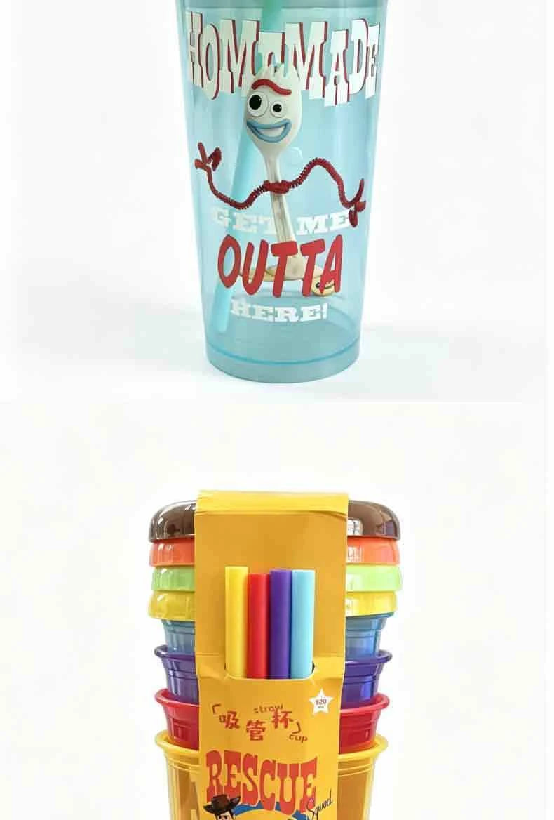 Toy Story 4 Pack Plastic Straw Cup Set Official Cartoon Reusable BPA Free Drinking Cups