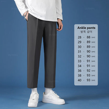 All Seasons New Smooth Pendulous Suit Pants Men Business Long Trousers Korean Formal Ankle Length Pant Male Plus Size 40