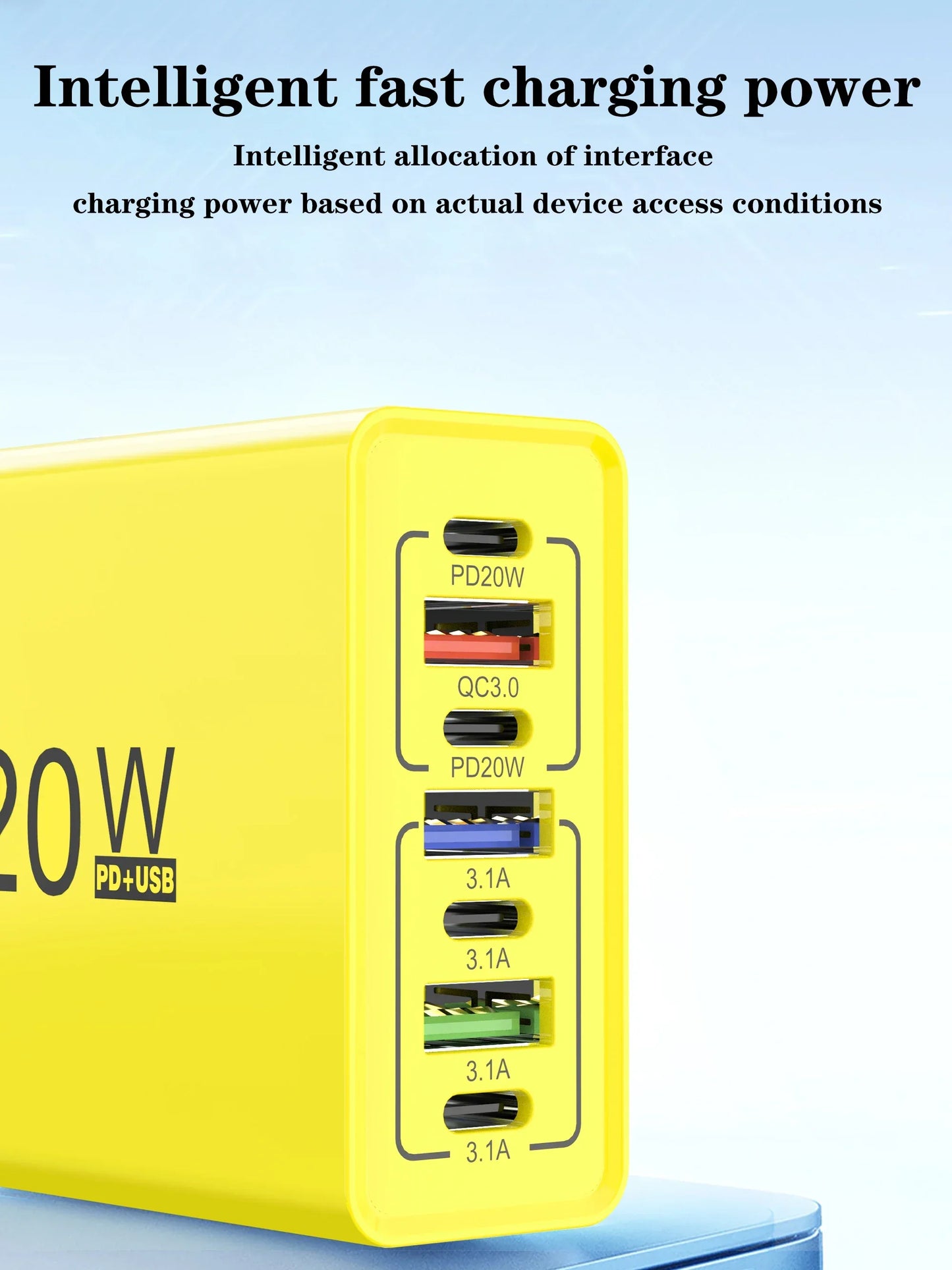 PD 120W USB Type C Fast Charging Mobile Phone Charger 7 Ports EU/US Plug Charger For iPhone Huawei Xiaomi Samsung Wall Charger