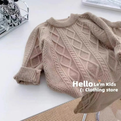 Girls Autumn Knitting Sweater Sets Pullover Girls Clothing Sets Winter Korean Sweater Pants Children Knitted Wool Trouser Suits