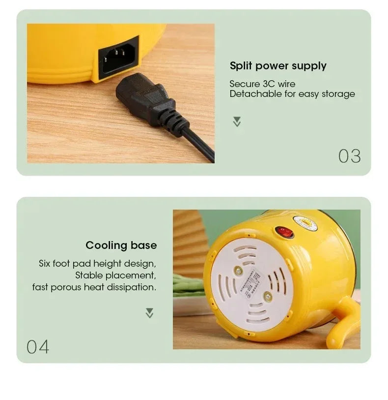 Portable Mini Electric Hot Pot 1.8L Non-stick Multifunctional Cooker for Dorm Cooking and Home Use for 1-2 People with Auto