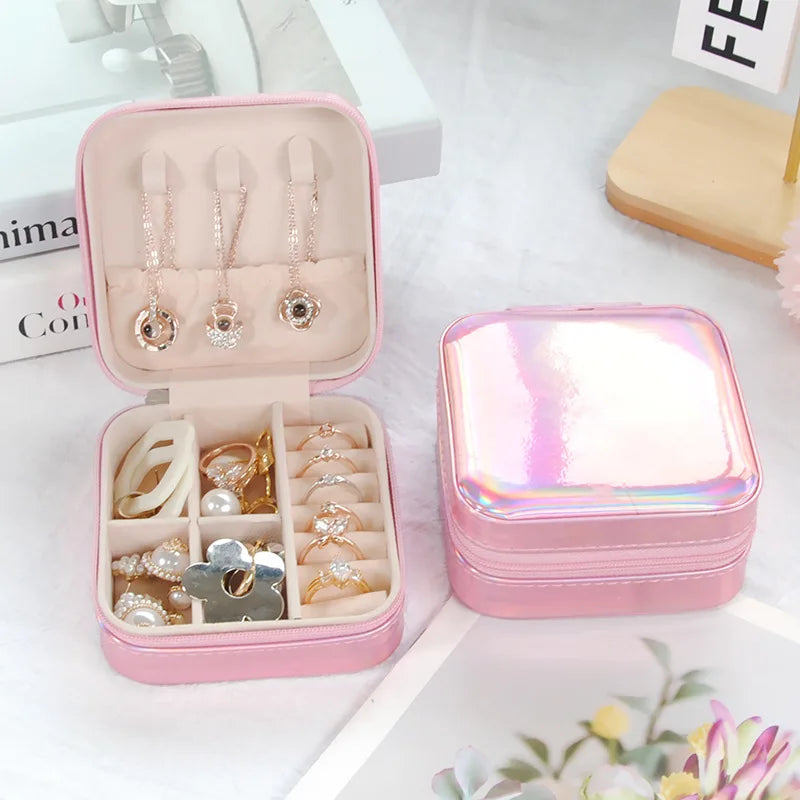 Jewelry Case Box Portable Small Travel Jewelry Organizer Necklace Earring Ring Storage Display Gift Box Travel Essentials