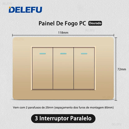 DELEFU Brazil Standard 10A 20A Gold Fireproof PC Panel Dual USB Type C Home Wall Light Switch Safe Power Socket