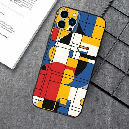 Pattern Abstract Piet Mondrian Phone Case For iPhone 16,15,14,13,12,11,XS,XR,X,8,7,Pro,Max,Plus,mini Silicone Black Cover