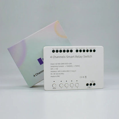 【4 Channel Smart Relay】Tuya WiFi+RF433 DIY Module AC 100-240V/DC 5-24V Alexa Remote Timer Switch for LED Light Home Automation
