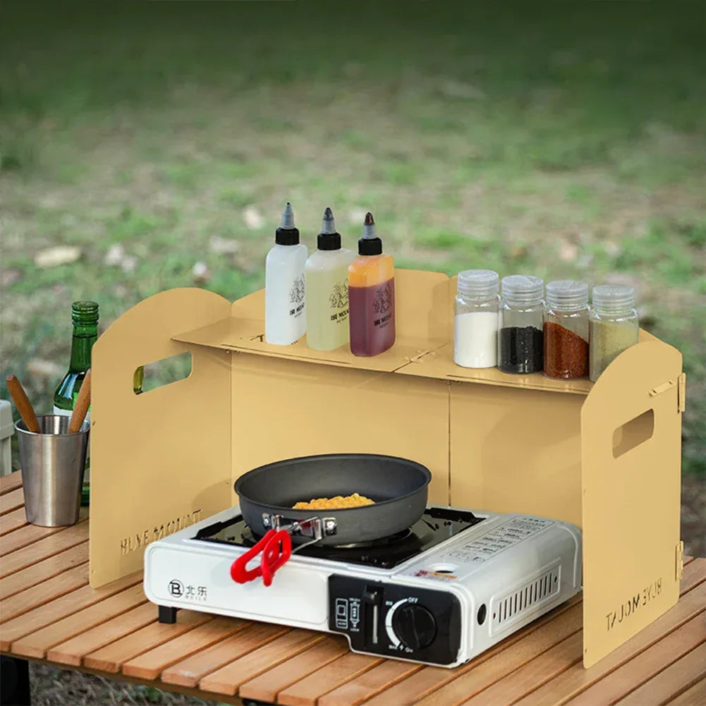 Four-Fold Gas Stove Windproof Screen Foldable Gas Stove Windshield Portable Camping Picnic Cooking Burner Wind Shield for BBQ