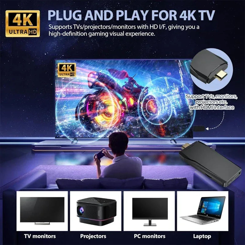M8 4K HD Output Retro Video Game Console 2.4G Dual Wireless Controller Home TV Plug and Play Game Stick