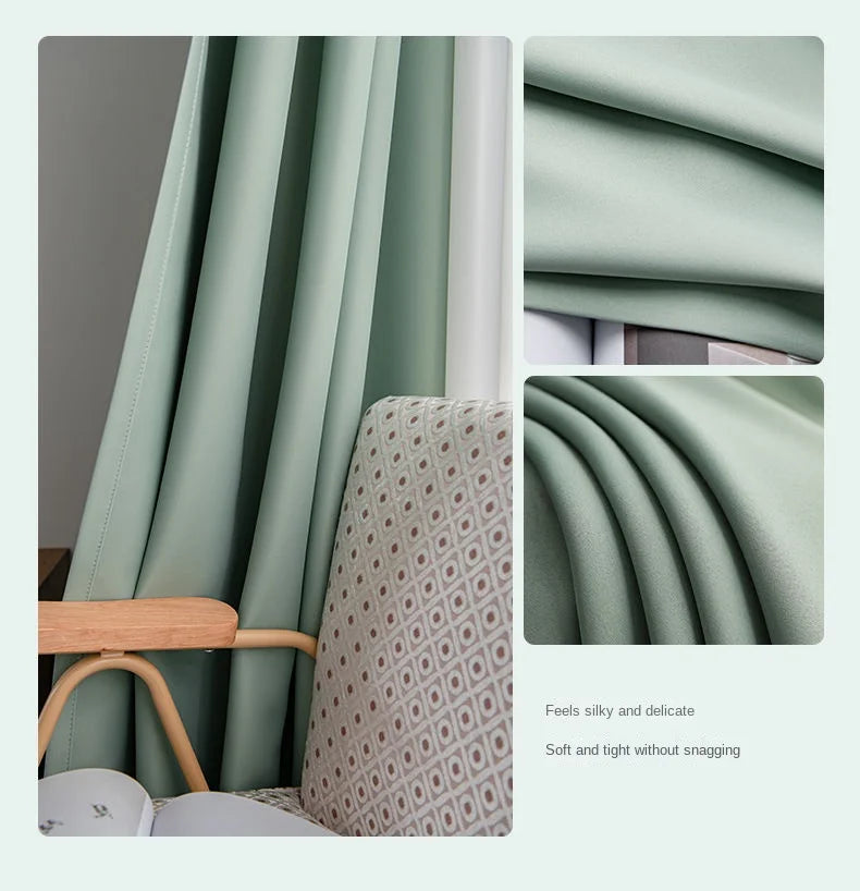 Light Luxury High Grade Bedroom High Blackout Curtain Ins Style Living Room Curtains Green Natural Solid Color Thickened Drapes