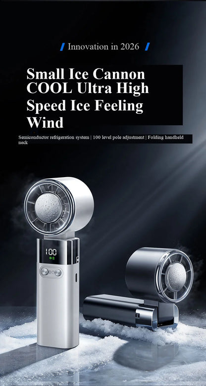 Handheld Fan with Semiconductor Cooling, Ice Compress, Ultra-Long Battery Life, Foldable Tabletop, Digital Display, Mini Fan
