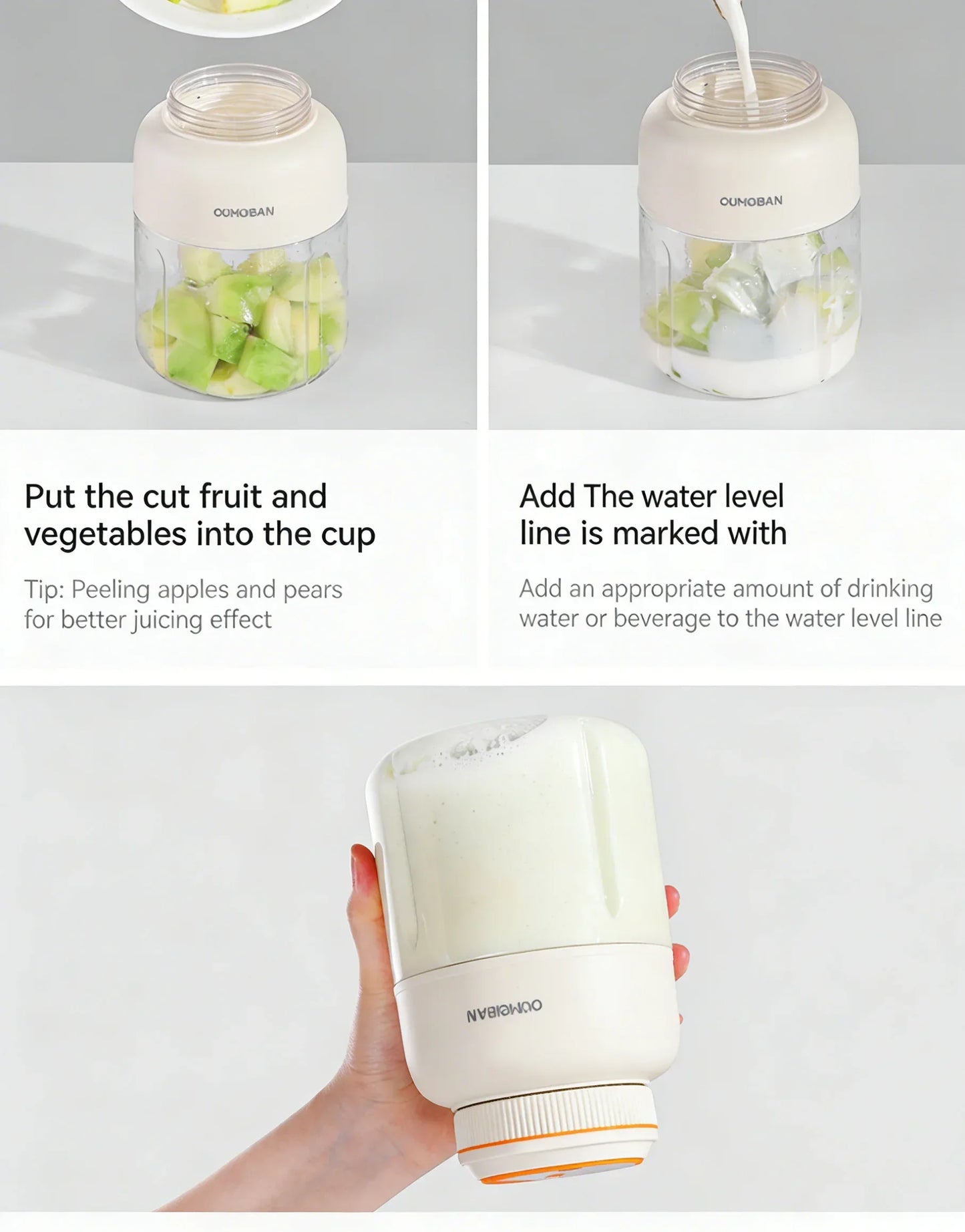 Home Portable Juicer 1400ML, Fresh Fruit Mixer with 48 Blades, USB Rechargeable Multifunctional Ice Crusher Smoothie Blender