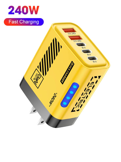 5 Port GaN USB C Charger 240W PD Fast Charging Adapter For iPhone 17 16 15 Pro Samsung Xiaomi Huawei Laptop Desktop PD Charger