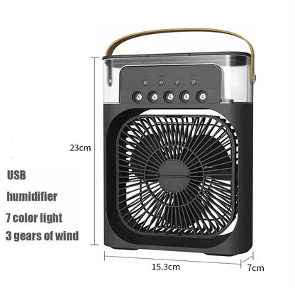 New 3 In 1 Mini Air Cooler Portable Fan Air Conditioner Humidifier with LED Night Light Adjustable Wind Speed Desktop CoolingFan