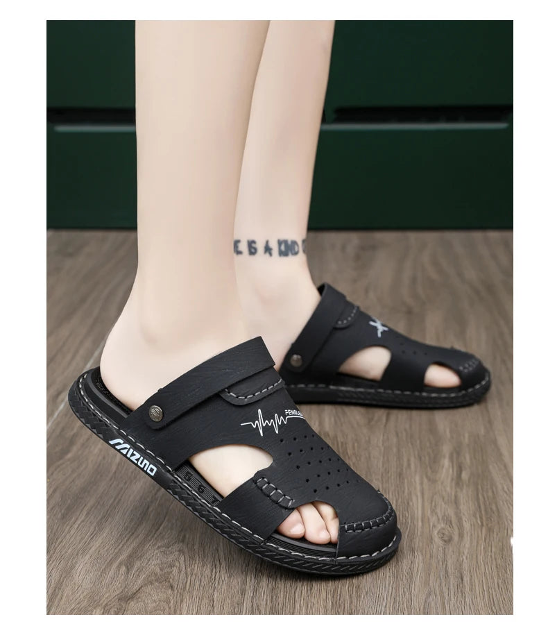 Men's Baotou Sandals Summer new Outdoor Cool Breathable Anti slip Waterproof Beach Shoes Soft Sole Fashion Dual purpose Slippers