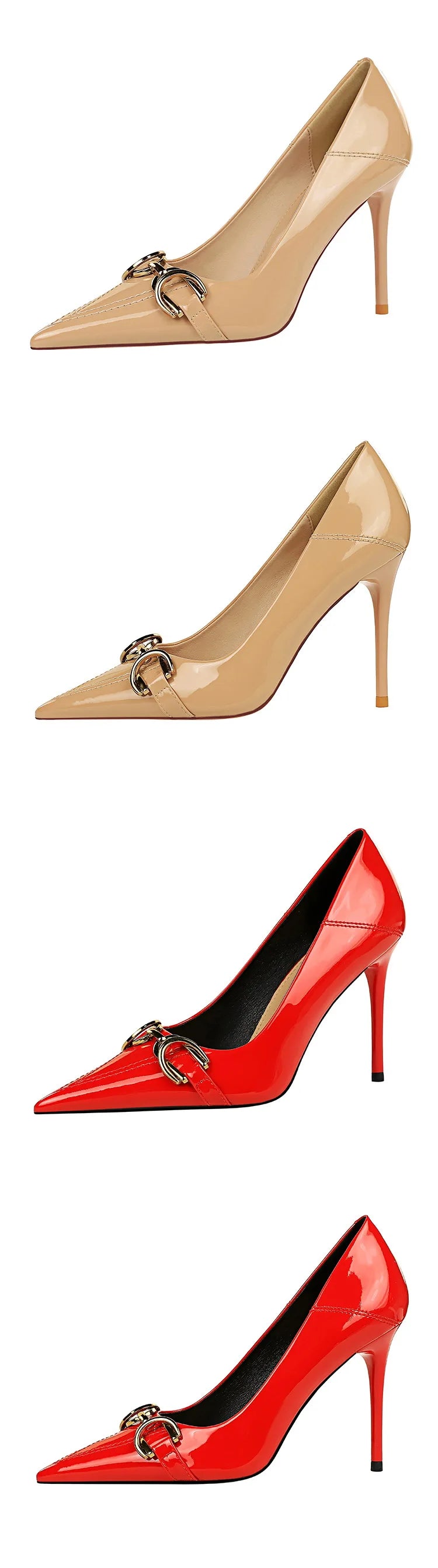 Luxury Design Women 10cm High Heels Metal Buckle Green Pumps Lady Plus Size Wedding Stiletto Heels Party Nude Replica Prom Shoes