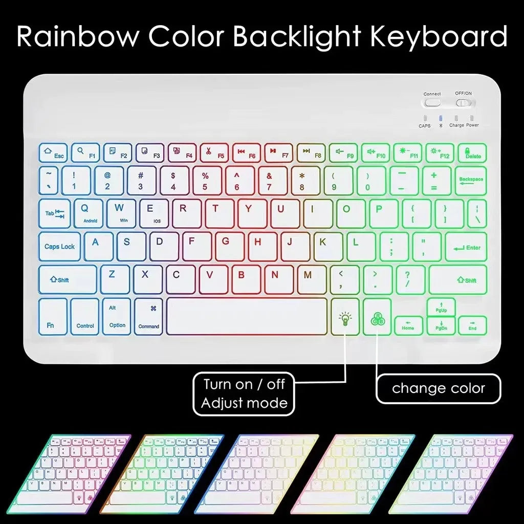 Mini Keyboard Wireless Bluetooth Keyboard 7 Color Backlit Rechargeable Keyboard Silent Keyboard For PC Android Windows iPad