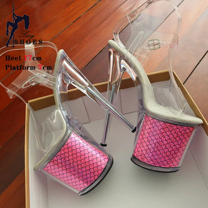 New Pattern Superior Quality Super High Heel Ladies Shoes High Heel Ladies Shoes 17CM/7inches Crystal Thin Heels Sandals Wedding