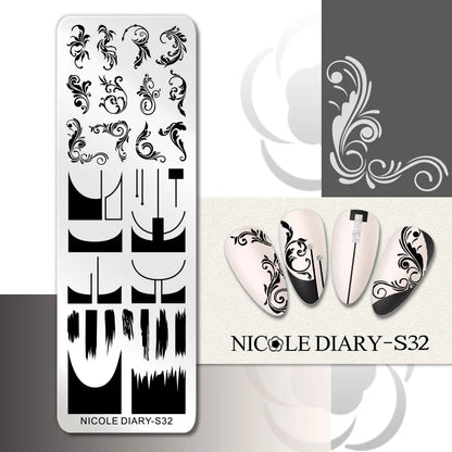 NICOLE DIARY Rose Flower Nail Stamping Plates Image Template Valentine's day Love Heart Printing Stencil Nail Art Manicure Tools