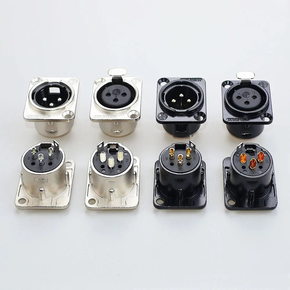 JCD XLR 3Pin Male/Female Microphone Audio Cable Plug Panel Pure Black Silver Copper Gold-Plated XLR Connector Socket