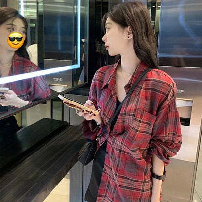 2024 Summer Autumn New Women's Shirt Thin Casual Street Style Shirt Outer Top Checkered Shirt Cardigan Coat for Women