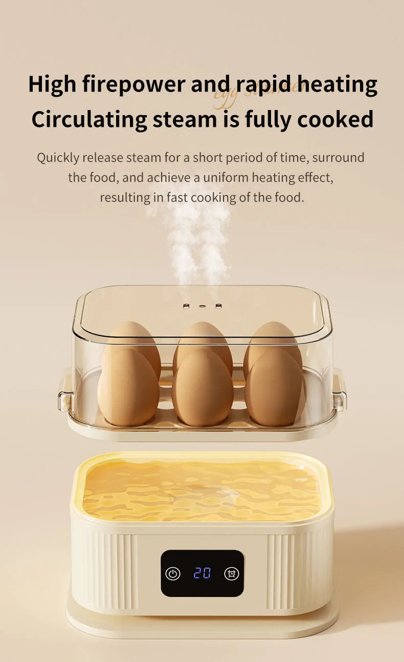 TINSOL Multifunctional Electric Egg Cooker Kitchen Breakfast Maker 200W High-Power Smart Egg Steamer with Timer Function