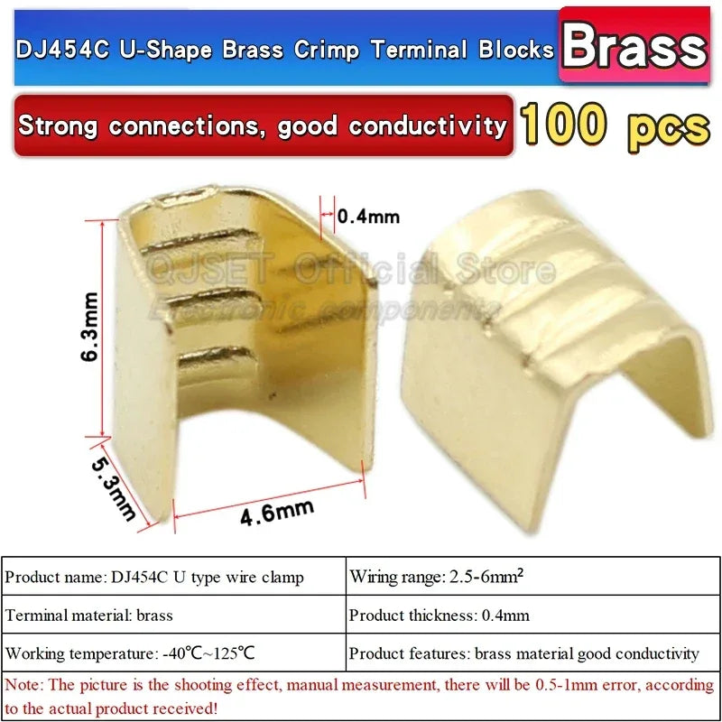 100Pcs DJ454 Wire 0.5-6.0mm² U-shape copper wire crimp terminals Cold pressed connectors Cable lugs for wire splice terminals DJ