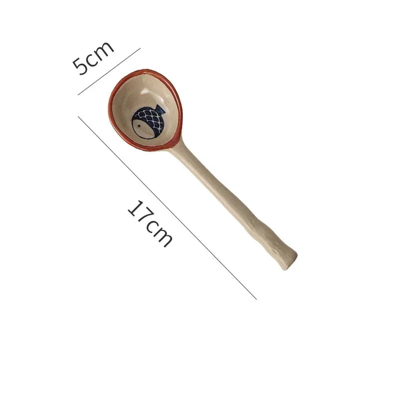 Cute Ceramic Flower Soup Spoon Kawaii Korean Ice Cream Hand Painted Dessert Spoon With Long Handle Kitchen Tableware Accessories