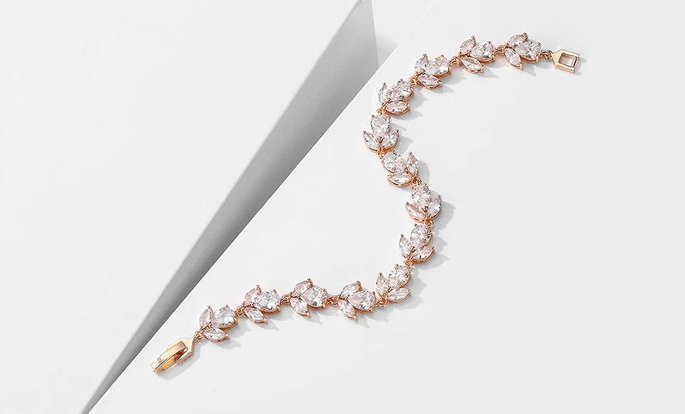 ZAKOL Luxury AAA Cubic Zirconia Wedding Bracelets for Women High Quality White Gold Color Leaf Charm Bracelet Bangles