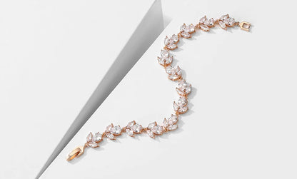 ZAKOL Luxury AAA Cubic Zirconia Wedding Bracelets for Women High Quality White Gold Color Leaf Charm Bracelet Bangles